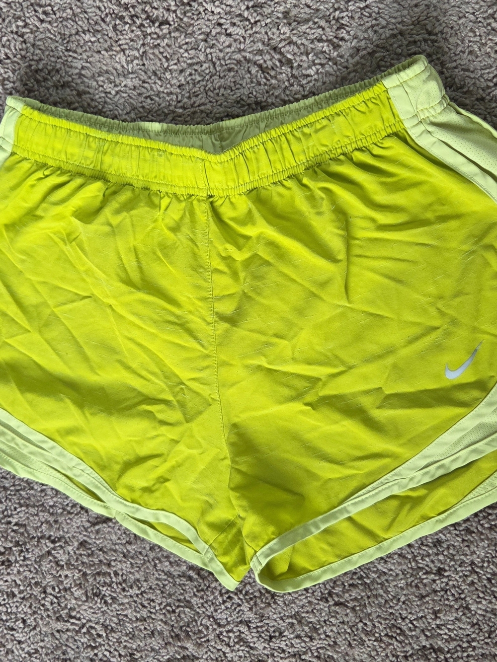 Nike Womens Dri Fit Tempo Running Shorts M Volt Neon Yellow Athletic Liner Mesh